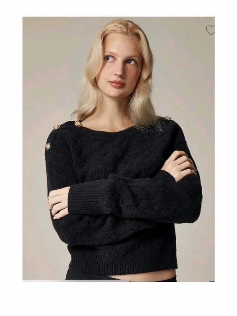 J. Crew Black Cable-Knit Crew Sweater with Gold Buttons